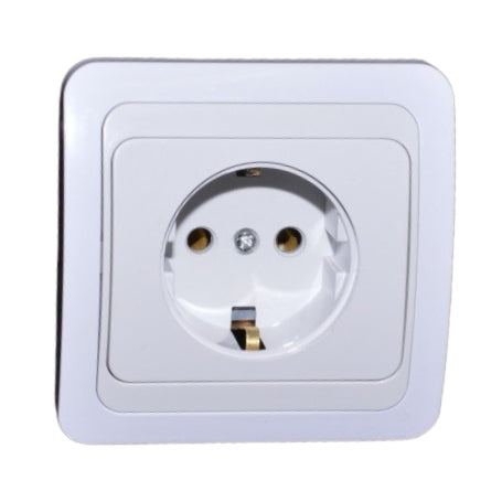 Priza simpla cu ceramica 16A 250V, rama alba, contact cu impamantare, montaj ingropat