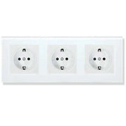 Priza tripla incastrata cu rama din sticla securizata, 16A, 250V, rama alba, 3 posturi independente