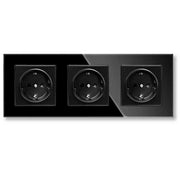 Priza tripla incastrata cu rama sticla securizata neagra, 16A, 250V, standard european Schuko