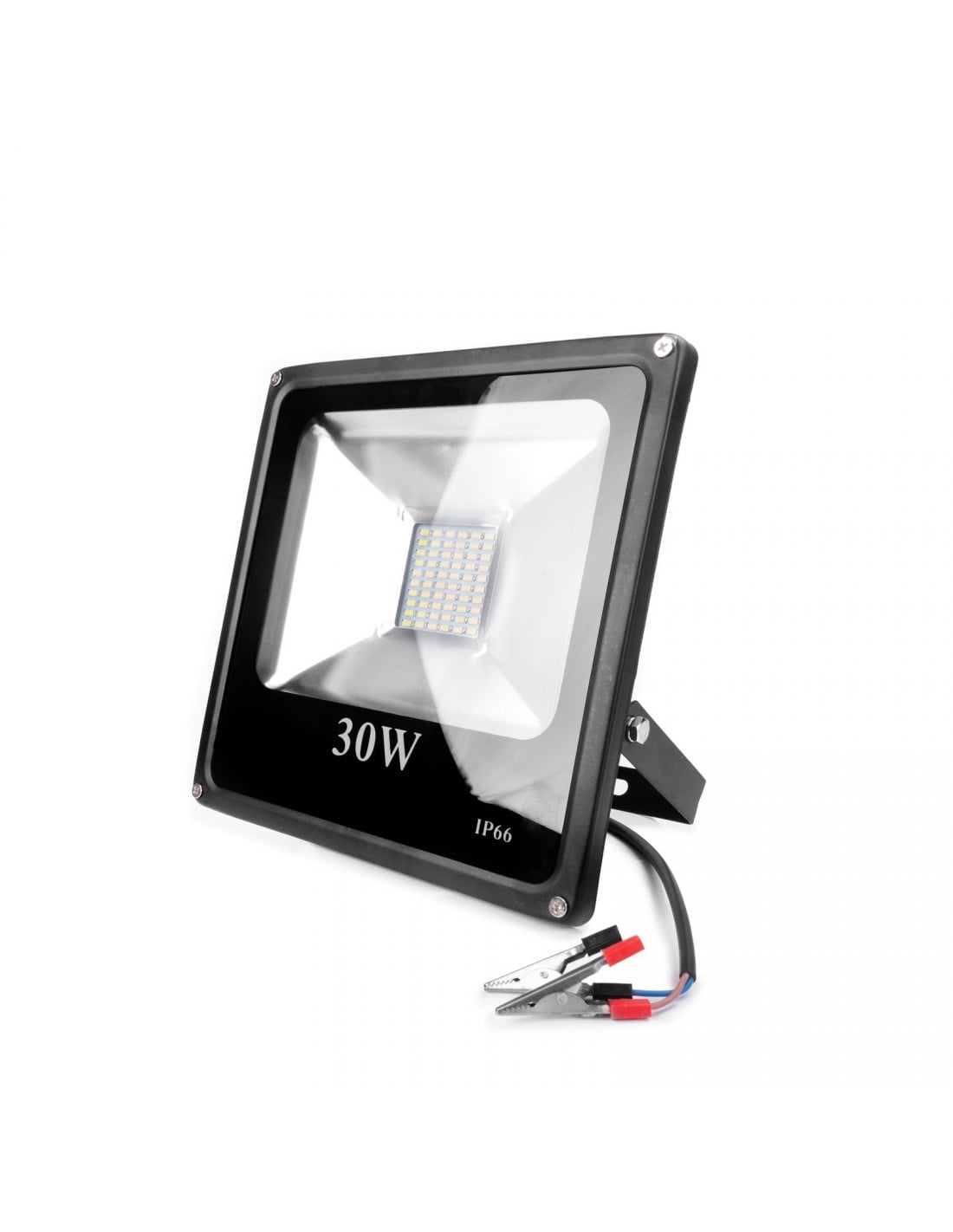 Proiector LED SMD 30W IP66 12V slim, alimentare prin clesti crocodil, pentru exterior off-grid