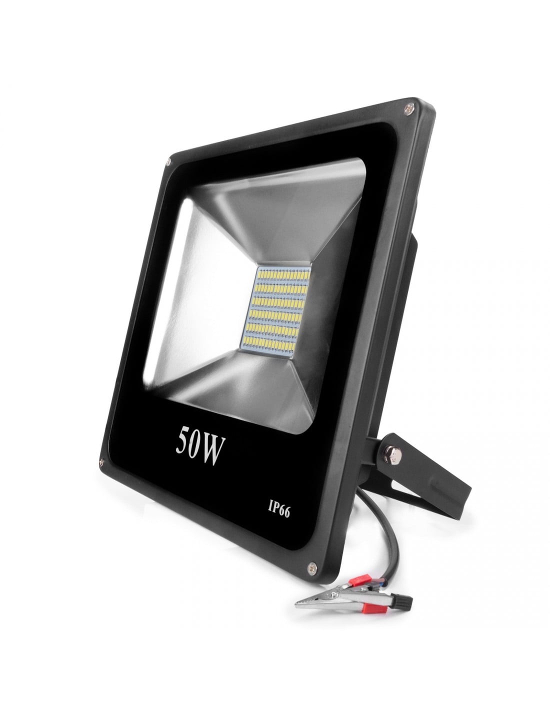 Proiector LED slim 50W 12V IP66 cu clesti crocodil, 4500 lumeni, pentru iluminat exterior off-grid