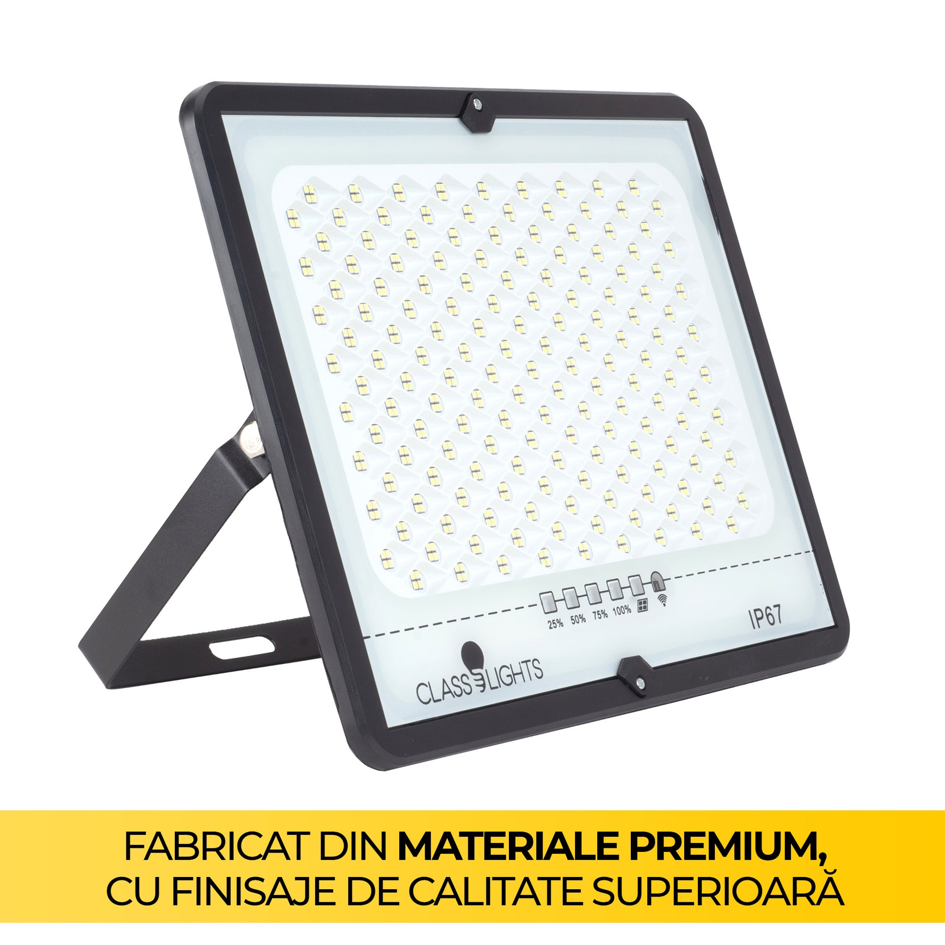 Corp proiector solar LED 100W IP67, constructie premium cu finisaje de calitate superioara