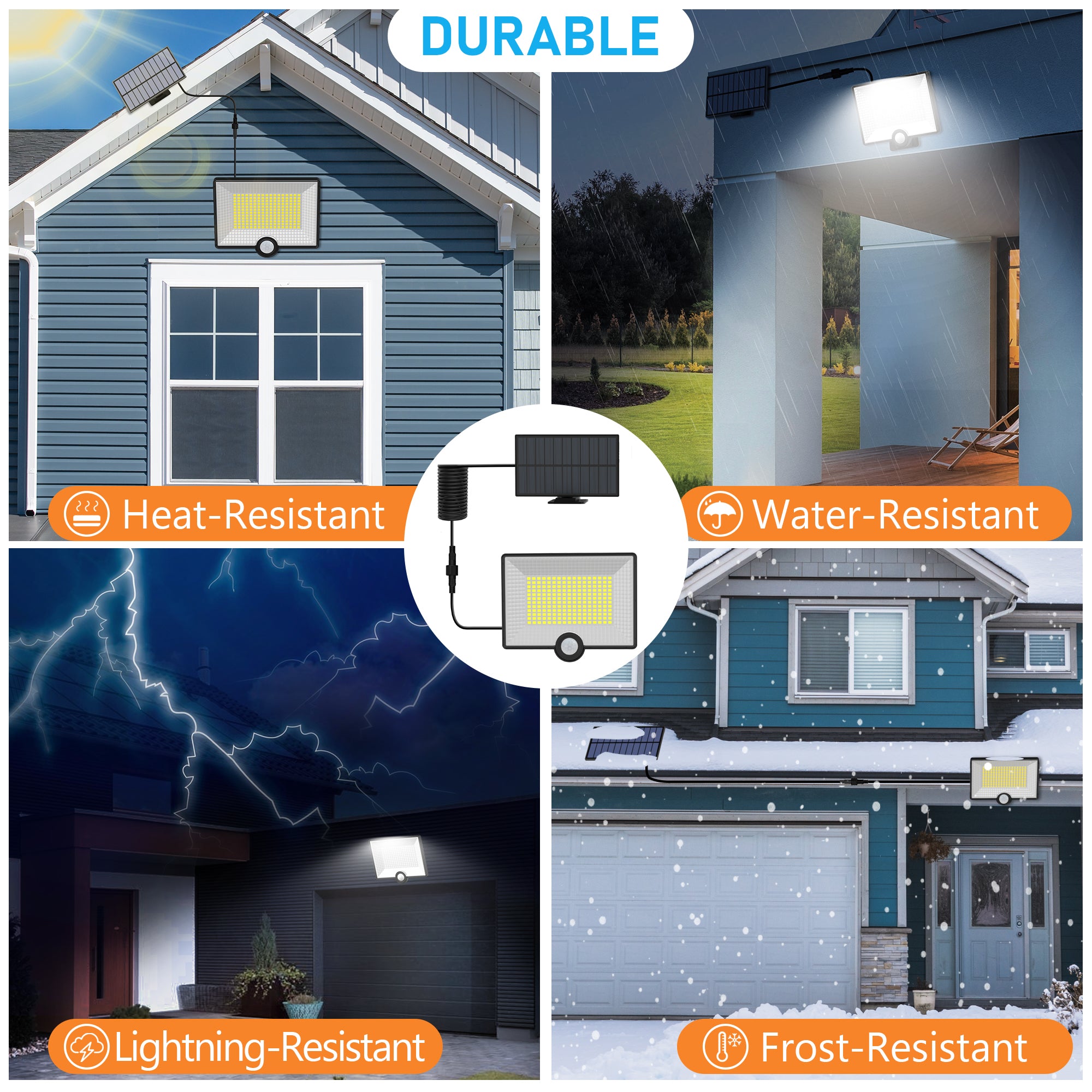 Proiector solar IP65 rezistent la caldura, ploaie, fulger si inghet, durabil in toate conditiile meteo