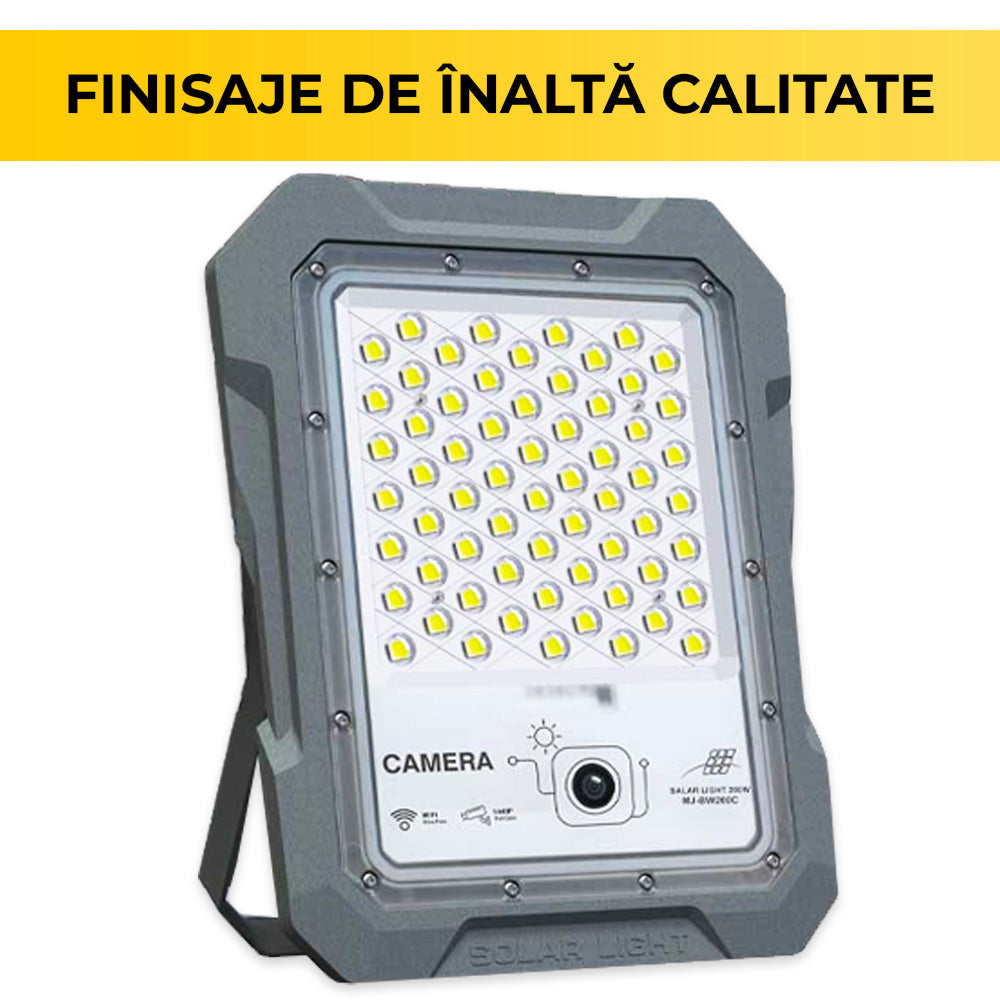 Proiector solar cu camera video integrata, carcasa robusta cu finisaje de inalta calitate