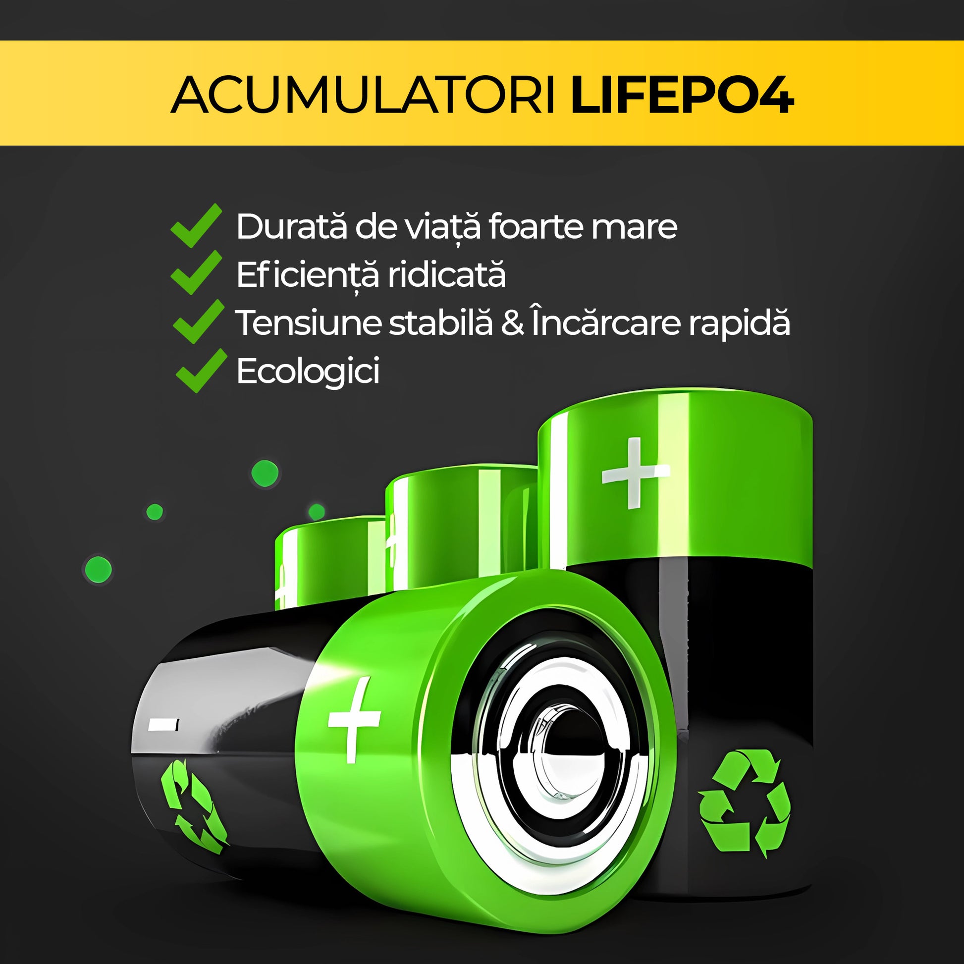 Acumulatori LiFePO4 pentru proiector solar LED, durata lunga de viata si incarcare rapida