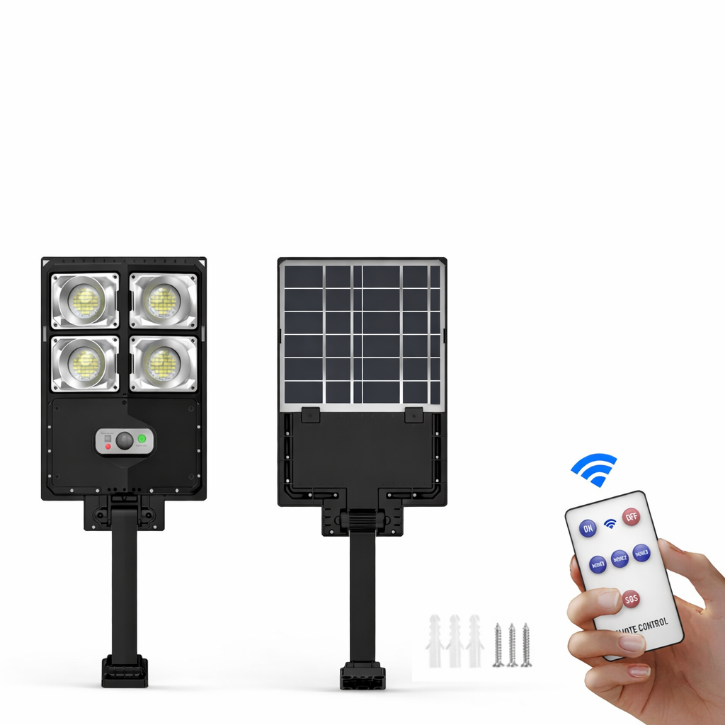 lampa solara stradala 60W 120 LED cu telecomanda si senzor miscare, montaj stalp sau perete