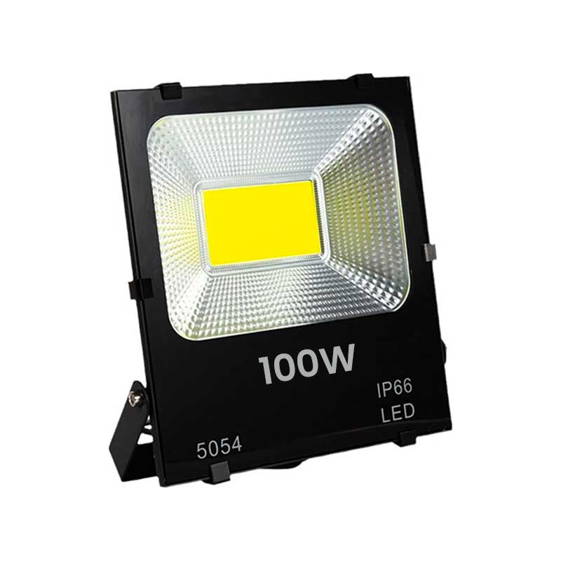 Proiector LED COB 100W IP66 pentru exterior, carcasa aluminiu negru cu geam securizat
