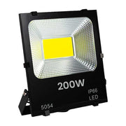Proiector LED COB 200W IP66 pentru exterior, carcasa aluminiu negru, chip COB luminos, montaj pe stalp sau perete