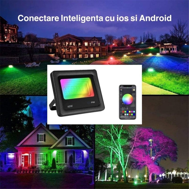Proiectoare LED RGB 40W IP66 in uz exterior, iluminat decorativ gradina si fatada casa