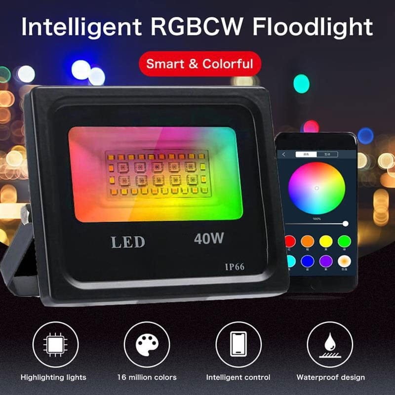 Proiector LED RGB 40W IP66 smart cu 16 milioane de culori si control inteligent din aplicatie