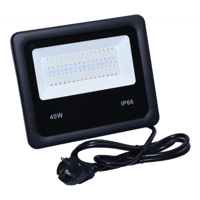 Proiector LED 40W IP66 cu lumina alba reglabila si cablu Schuko inclus, vedere frontala
