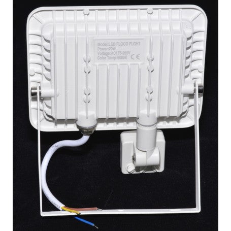Proiector LED 20W slim, vedere spate cu eticheta tehnica si cablu de alimentare