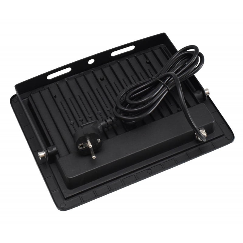 Spatele proiectorului LED 100W cu radiator termic si cablu de alimentare Schuko