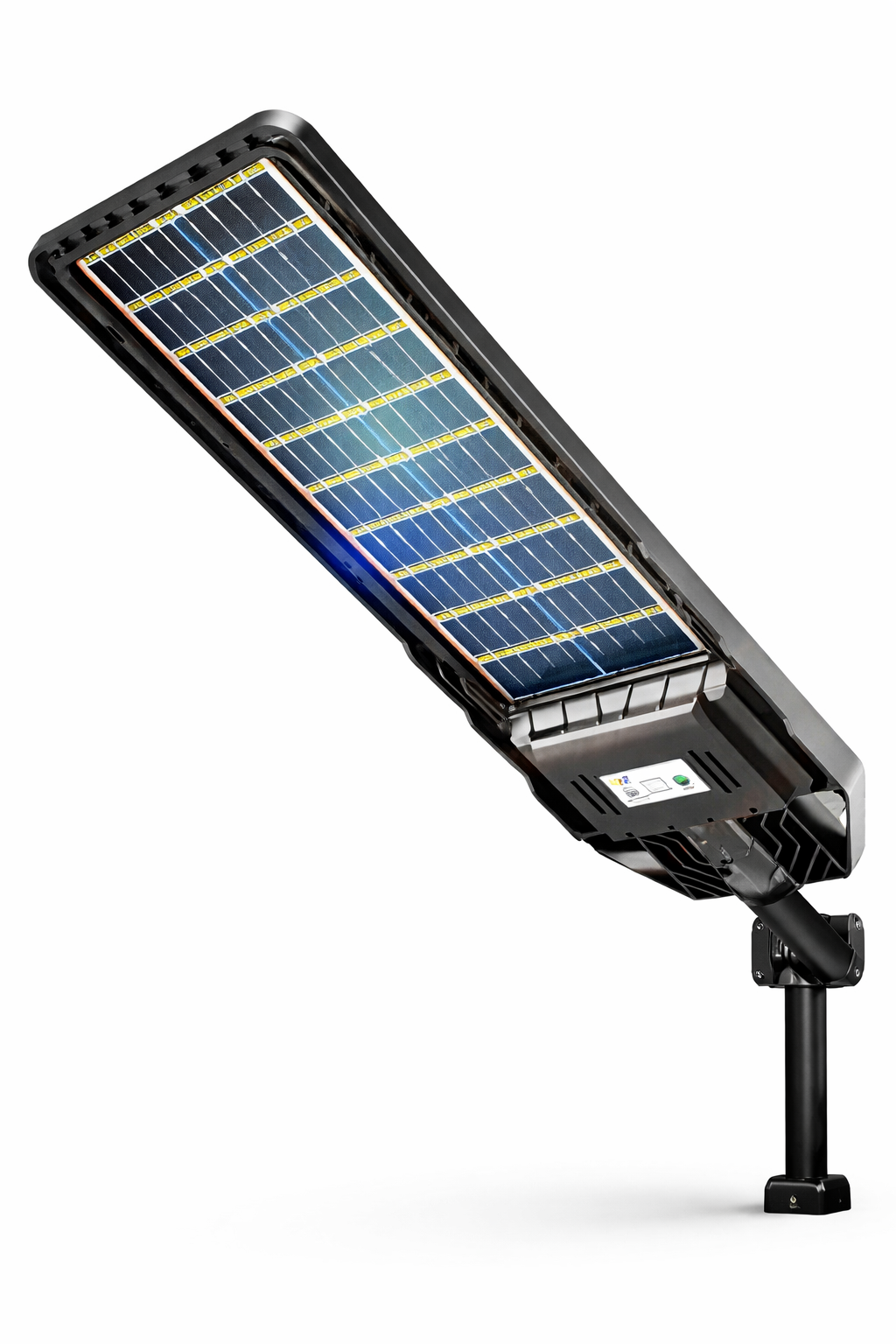 Lampa stradala solara 200W cu panou bifacial, senzor miscare si suport de montaj pe stalp, IP impermeabil