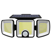 Proiector solar LED 45W cu 3 capete reglabile si senzor miscare PIR, 223 LED-uri, montat pe perete exterior