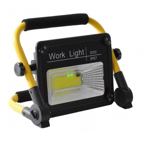 Proiector de lucru portabil 50W cu maner ergonomic captusit si suport stabil, vedere laterala
