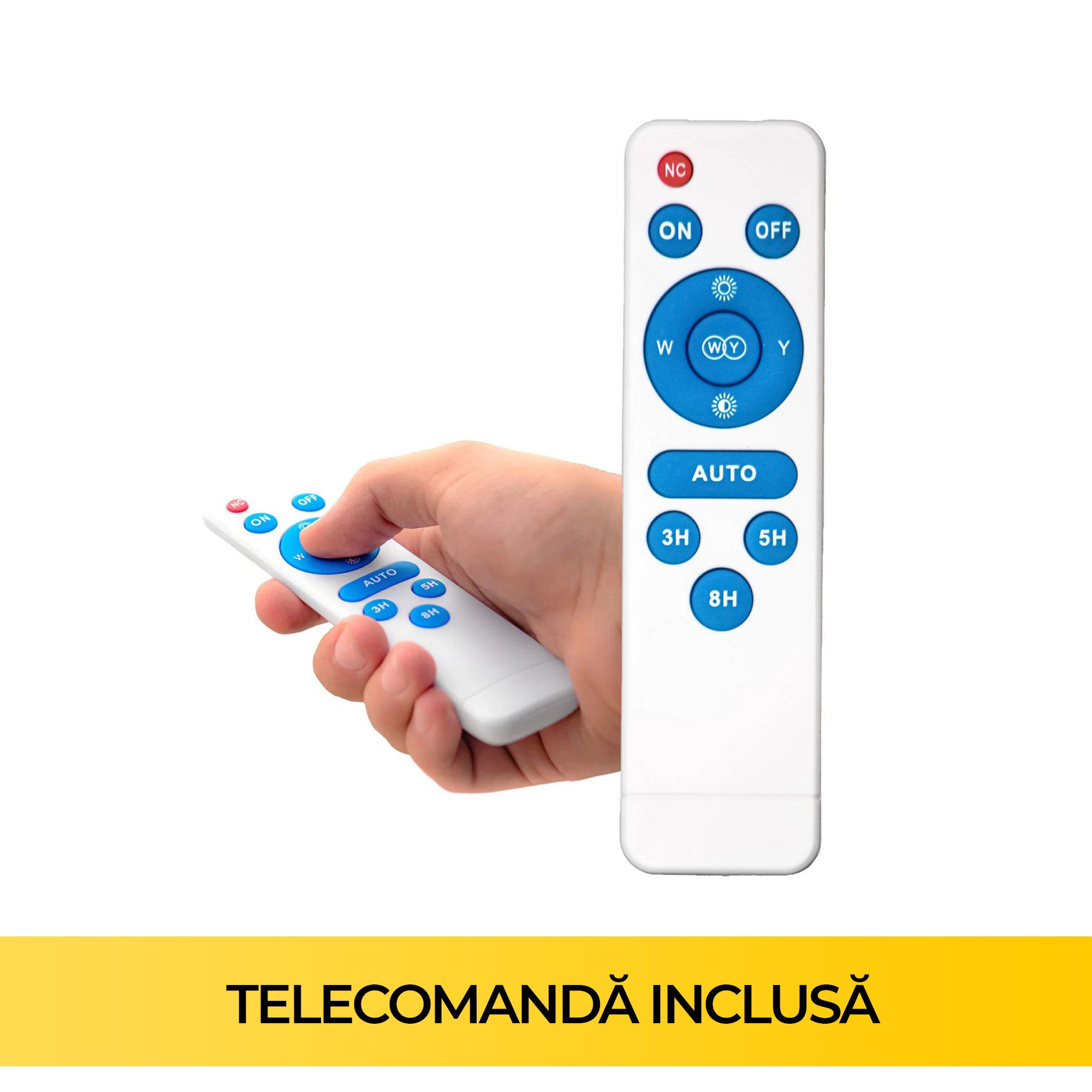 Telecomanda wireless inclusa in kit, cu butoane ON/OFF, reglaj intensitate si temporizator 3H 5H 8H