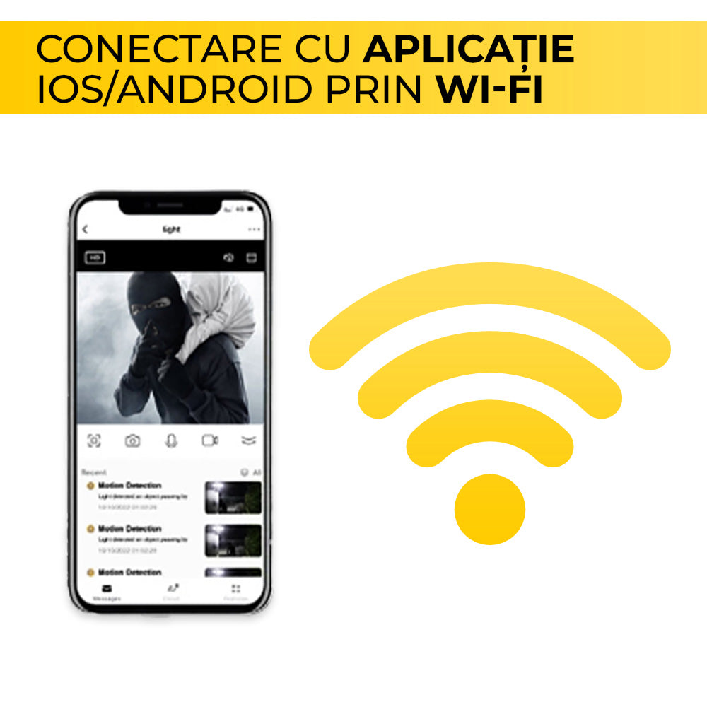 Proiector solar cu camera 1440P, control Wi-Fi prin aplicatie mobila iOS si Android