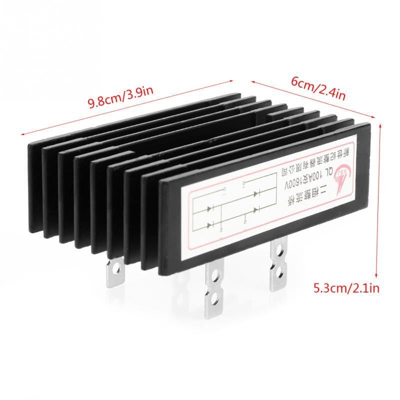 Punte redresoare monofazata cu dimensiuni indicate: 9.8x6x5.3 cm, radiator aluminiu negru