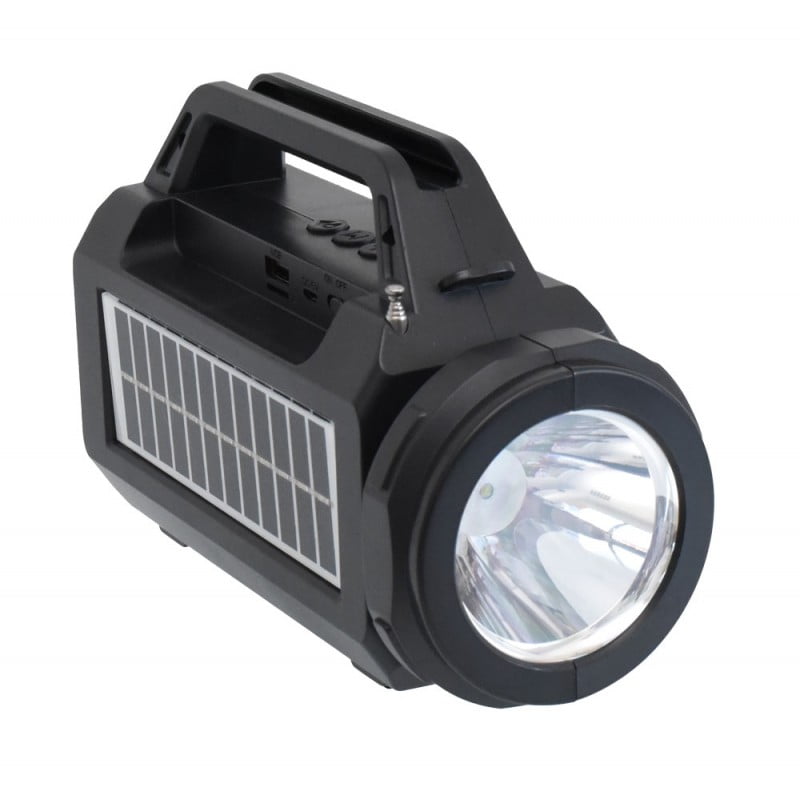 Lanterna portabila cu panou solar integrat 13,5x4,5 cm si LED puternic, port USB vizibil lateral