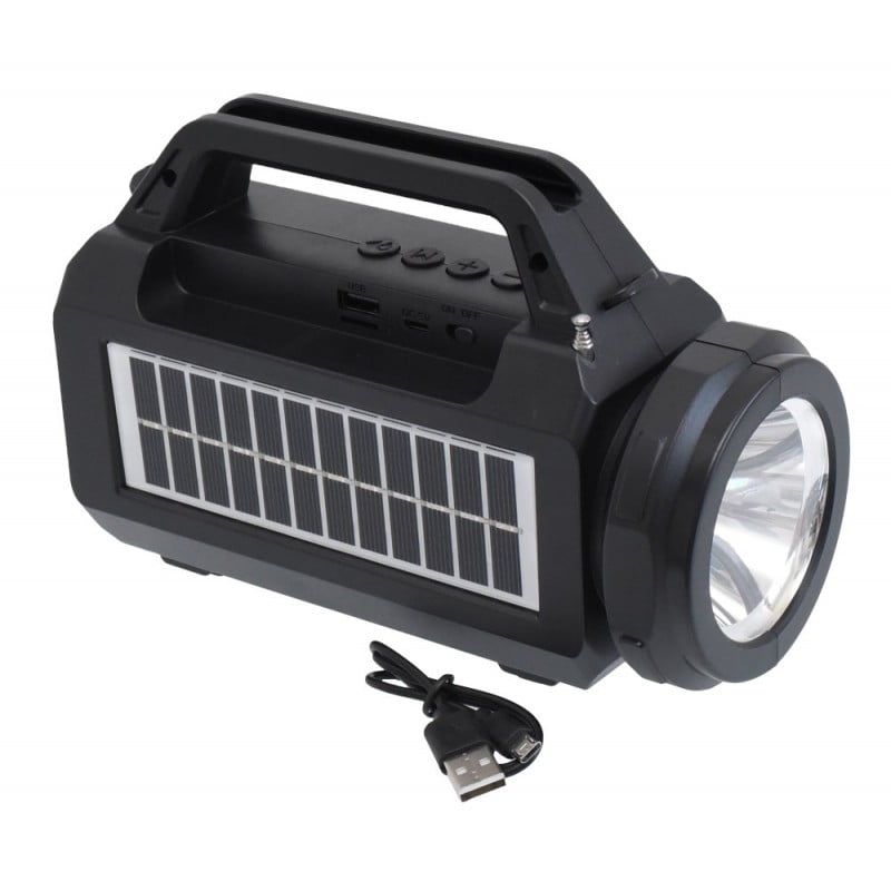 Lanterna portabila cu panou solar si cablu USB de incarcare inclus, antena telescopica si LED 3W