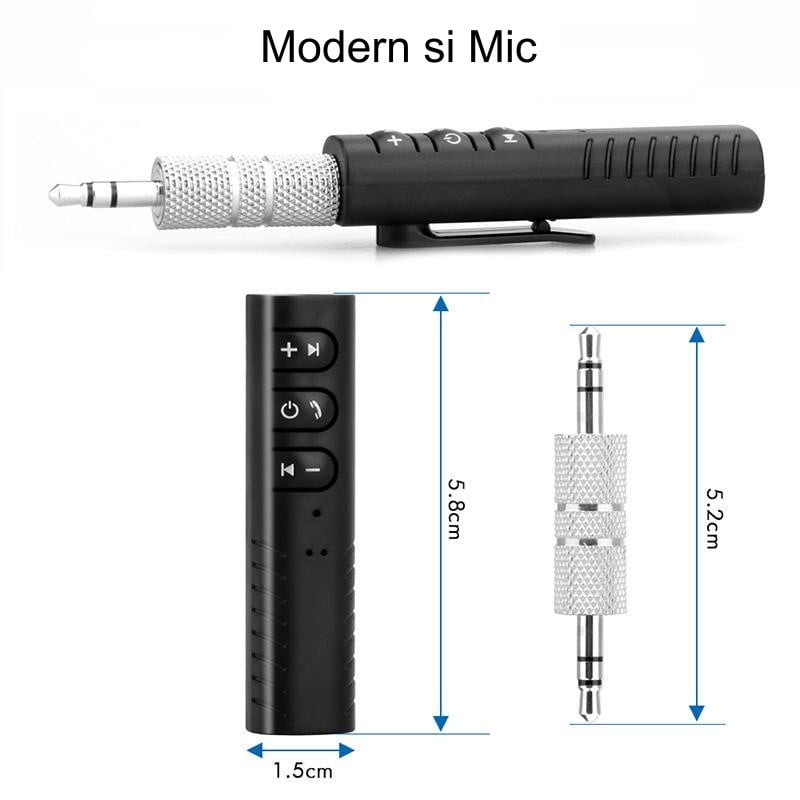 Receptor Bluetooth jack 3,5 mm cu dimensiuni 5,8 x 1,5 cm si microfon integrat