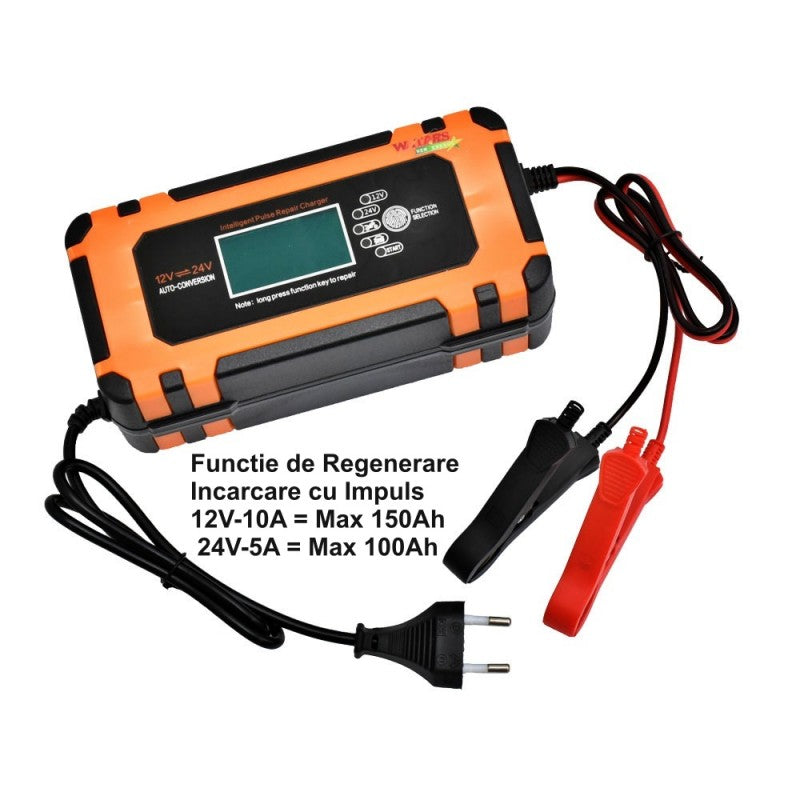 Redresor auto cu impuls 12V-10A, functie regenerare, capacitate maxima 150Ah