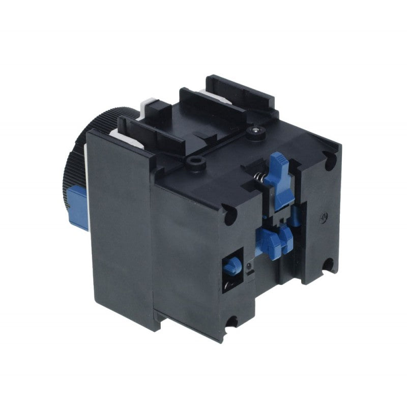Releu timer contactor vazut din spate, cu terminale albastre de conectare vizibile