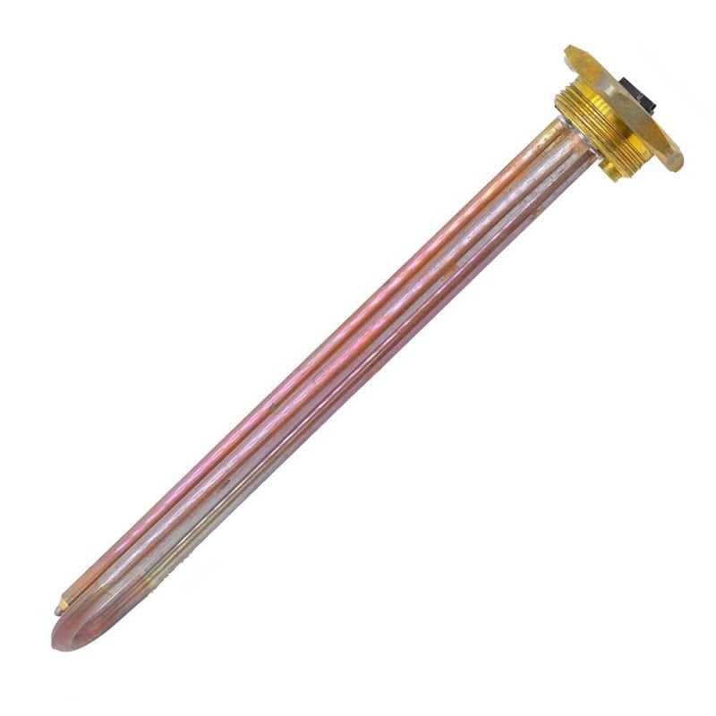 Rezistenta boiler dreapta 2000W cu tub cupru lung si filet, vedere laterala diagonala