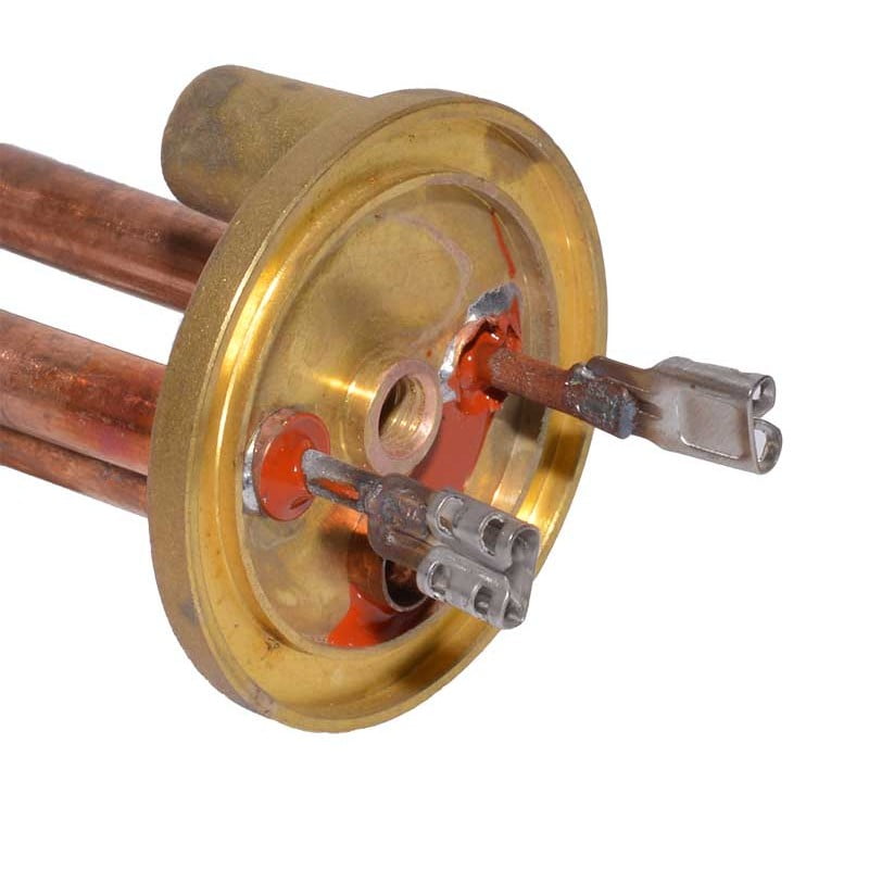 Detaliu interior flansa rezistenta boiler 2000W cu slot termostat, papuci electrici si tuburi cupru