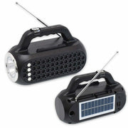 Radio FM portabil cu lanterna LED 1W-10W, panou solar integrat, Bluetooth si difuzoare 2x5W