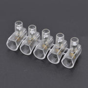 Set 5 reglete electrice tip pahar 500V, gauri 10mm, corp transparent din plastic izolant si contact din alama