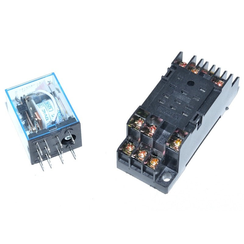 Releu electromagnetic 12V AC si soclu PYF11A separate, vedere de ansamblu