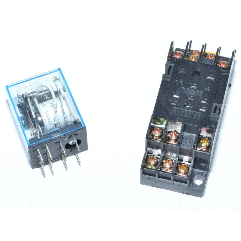 Releu electromagnetic 12V DC si soclu 11 pini, componente separate pregatite pentru asamblare