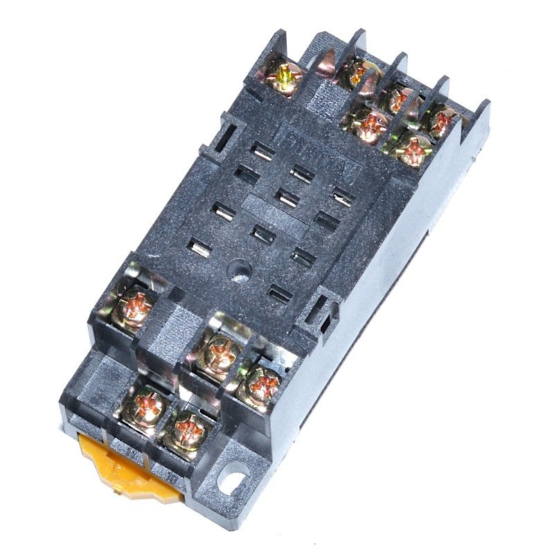 Soclu releu electromagnetic 11 pini pentru montaj pe sina DIN, cu borne de conexiune vizibile