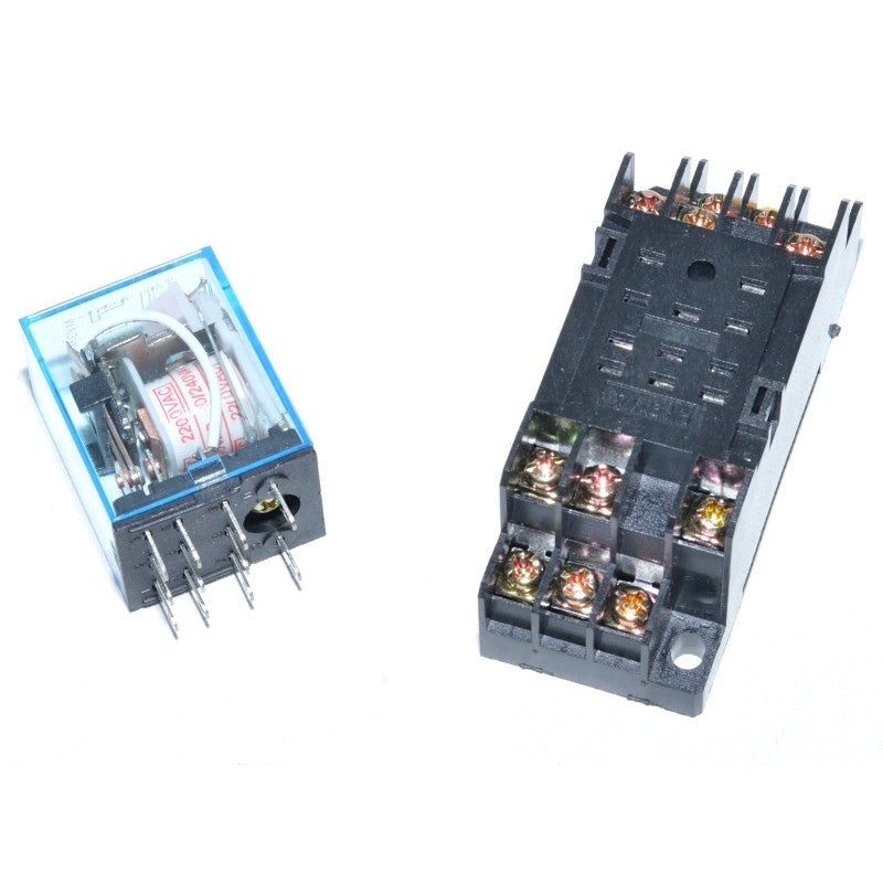 Releu electromagnetic 220V AC si soclu PYF11A separate, componente individuale ale setului complet