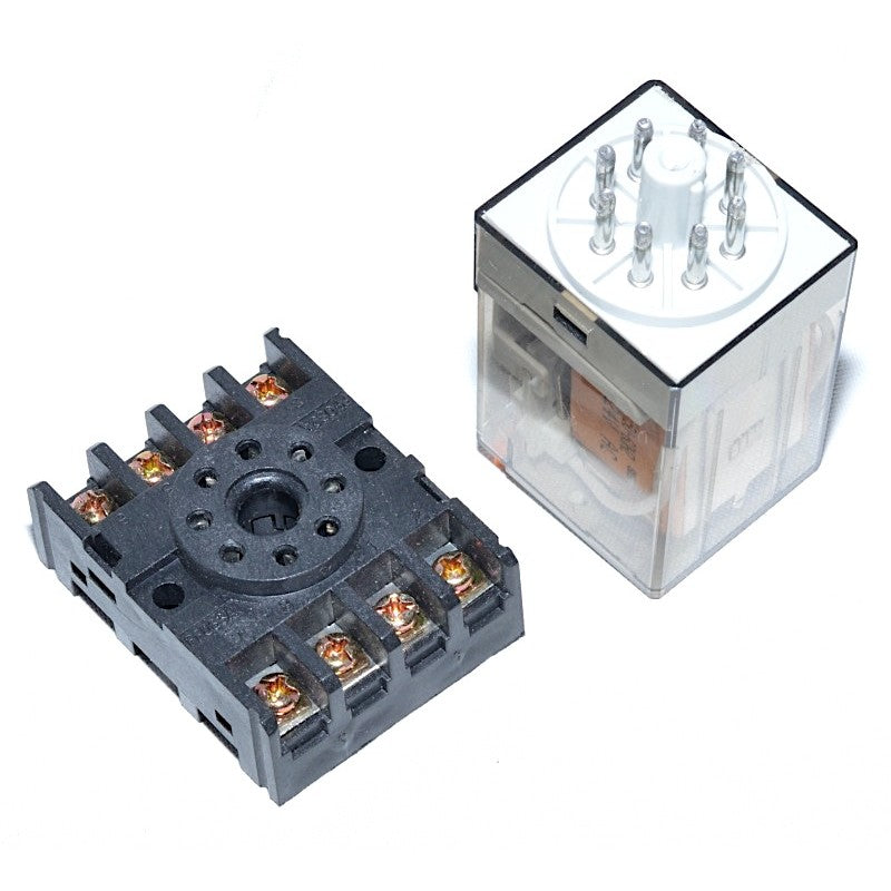 Releu industrial 8 pini si soclu separate, vedere comparativa a componentelor incluse