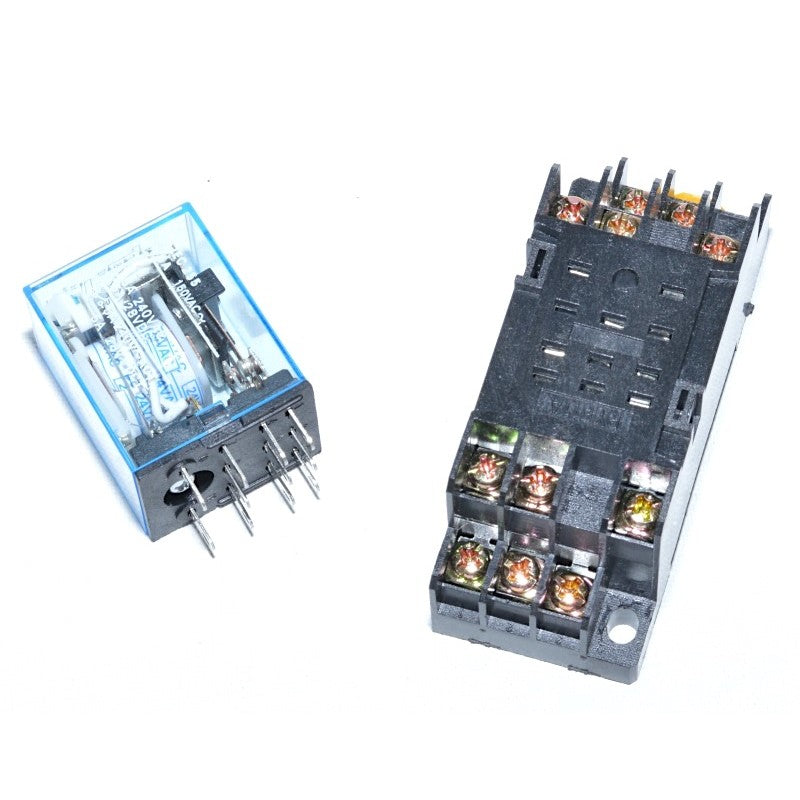 Releu electromagnetic 24V AC si soclu de montaj, separate, vederea componentelor incluse in kit