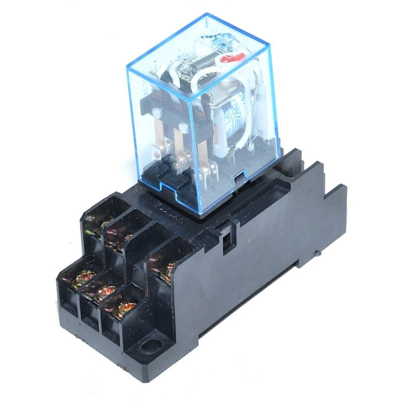 Releu electromagnetic 24V AC cu 11 pini si soclu inclus, carcasa transparenta, curent nominal 5A