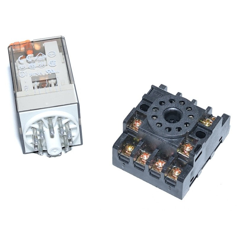 releu industrial 24V AC si soclu 11 pini separate, set complet pentru montaj rapid in tablou electric