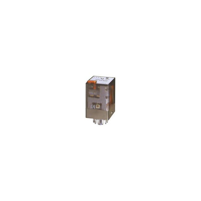 releu electromagnetic industrial 24V AC fara soclu, vedere laterala cu indicator si maneta portocalie