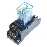 Releu electromagnetic 24V DC cu 11 pini montat pe soclu PYF11A, carcasa transparenta albastra