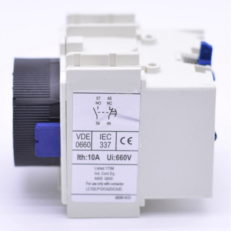 Bloc contact auxiliar temporizat, vedere laterala cu eticheta tehnica VDE IEC, 10A, 660V