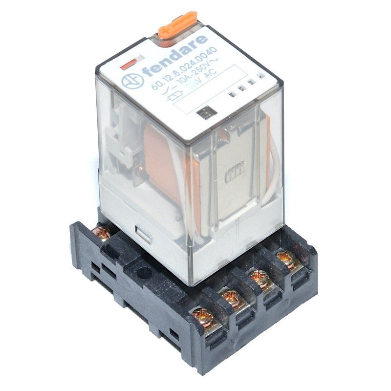 Releu electromagnetic 12V AC 8 pini 10A 250V cu soclu de montare inclus, carcasa transparenta