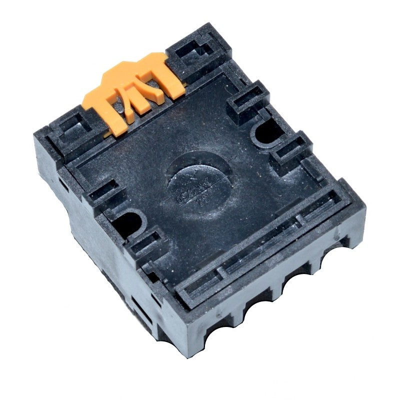 Soclu releu industrial 11 pini, vedere baza cu clips fixare sina DIN si conector portocaliu