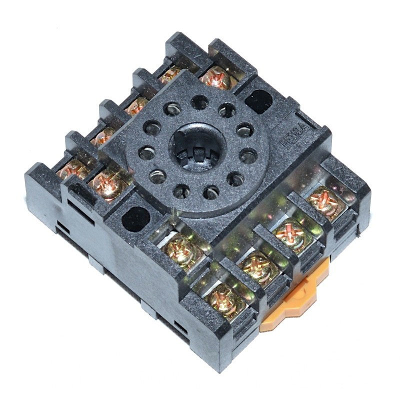 Soclu releu industrial 11 pini cu borne surub si clip sina DIN, vedere de sus