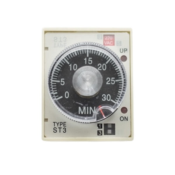 Temporizator mecanic ST3P 220V AC, cadran analogic 0-30 minute, 8 contacte, pentru automatizari electrice