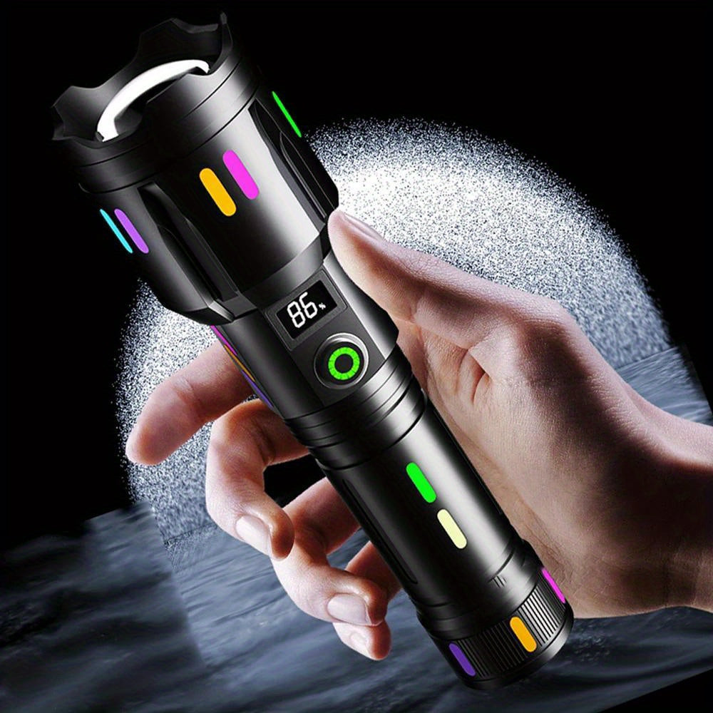 Lanterna LED rezistenta la apa tinuta in mana, afisaj digital 86%, benzi fluorescente multicolore