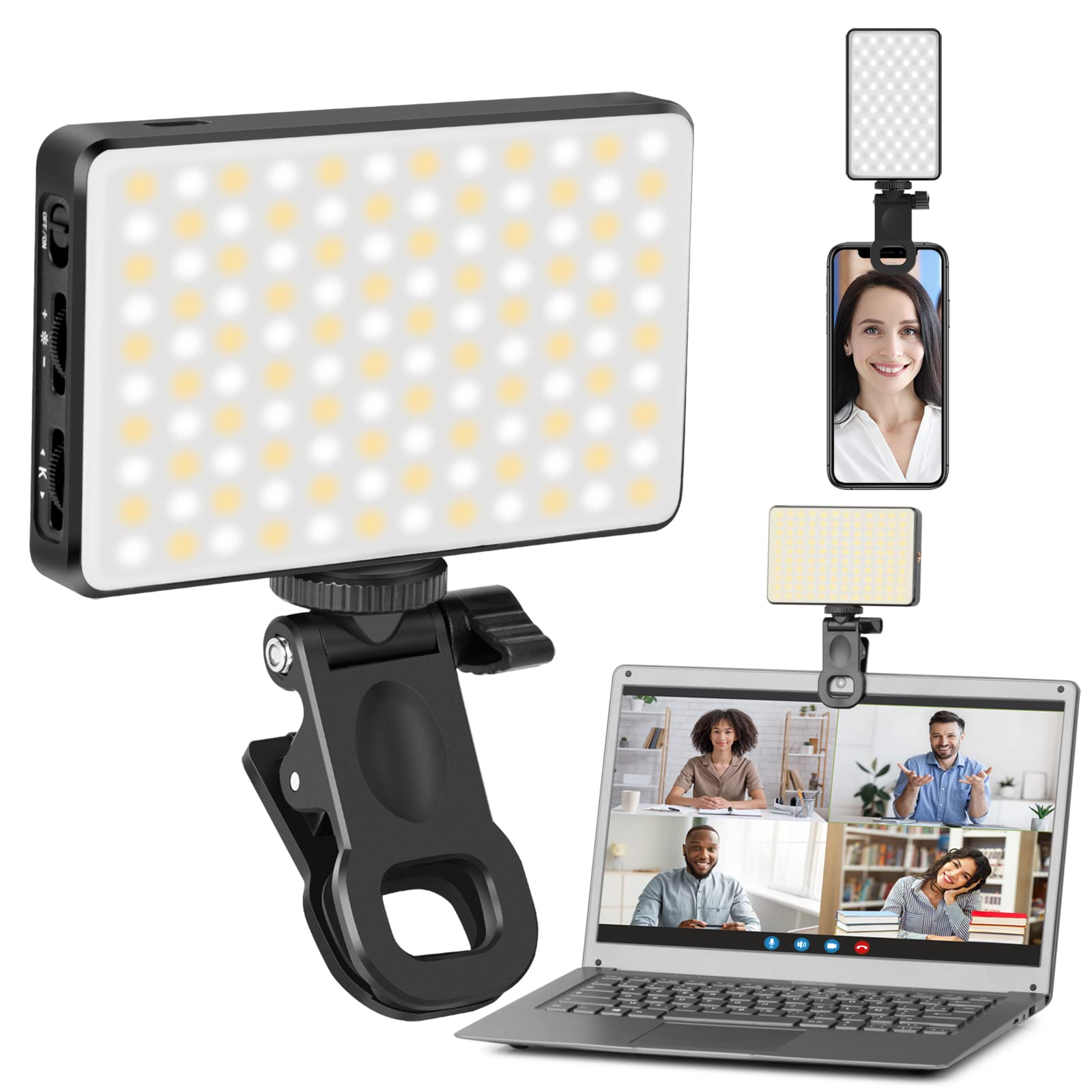 Lampa LED portabila video conferinta, 120 LED-uri CRI 95+, clips prindere laptop si telefon inclus
