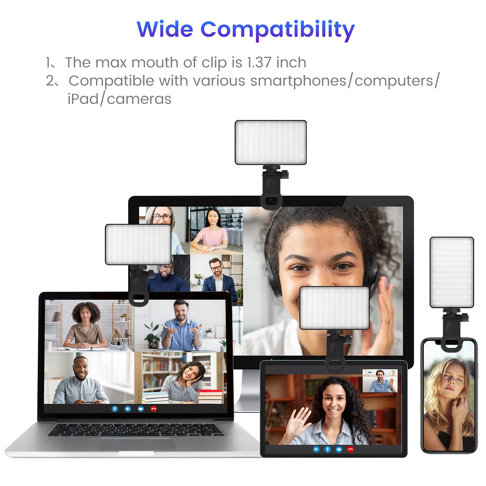 Lampa LED video cu clips universal compatibila cu laptop, monitor, tableta si smartphone